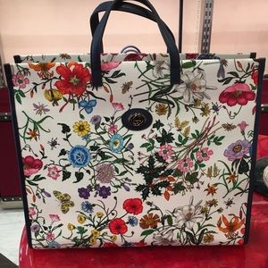 GUCCI Floral Canvas Tote Bag White / Ivory-LARGE